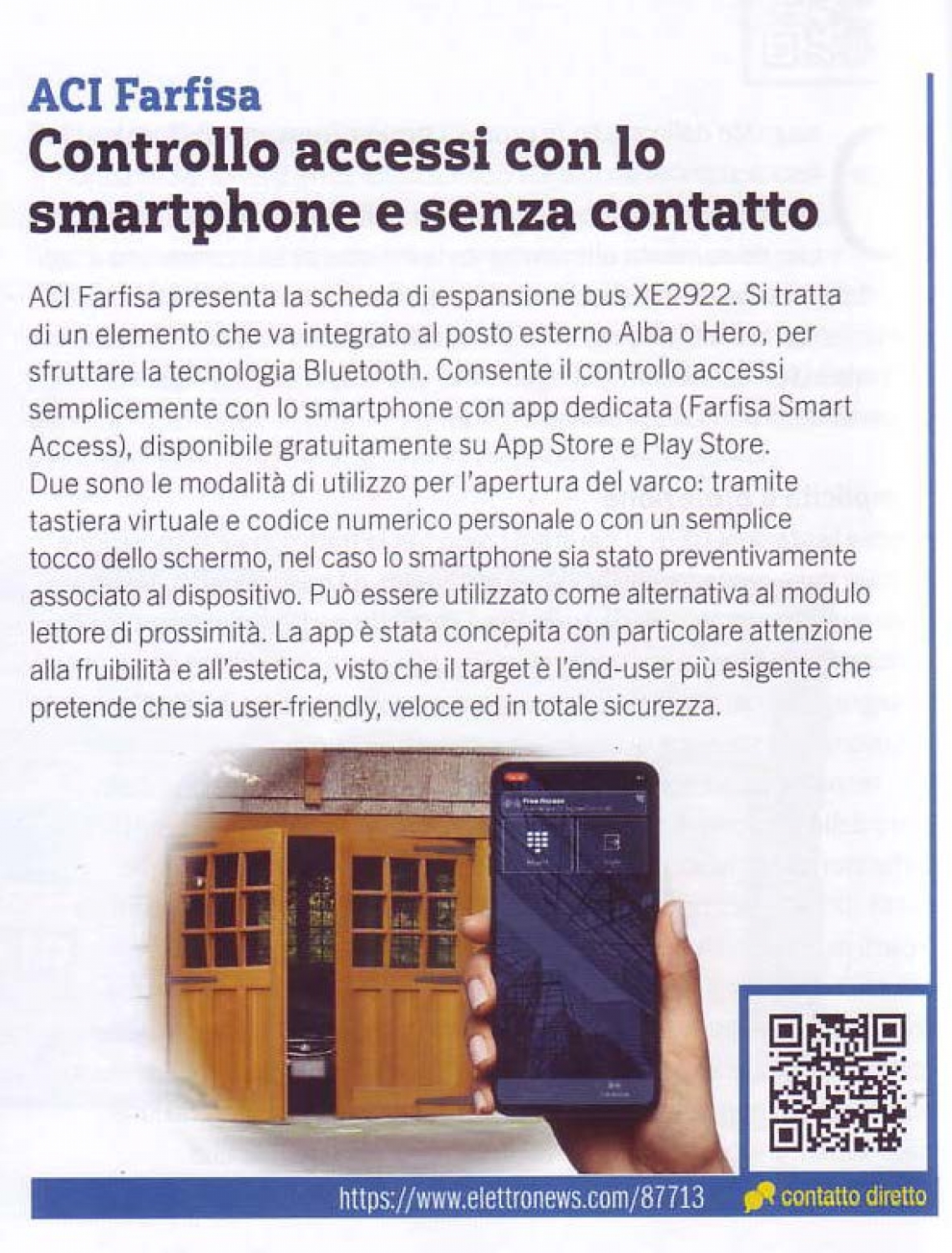 Controllo accessi con lo smartphone e senza contatto