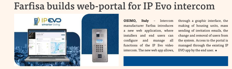 Farfisa builds web-portal for IP EVO intercom