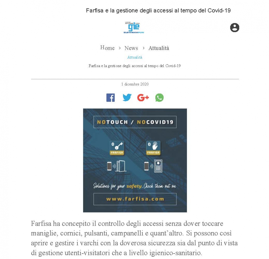 Farfisa e la gestione degli accessi a tempo di Covid-19