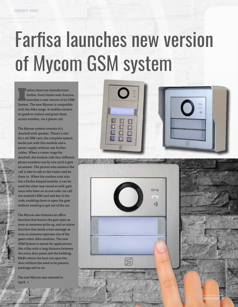 Farfisa lance la nouvelle version du système GSM Mycom
