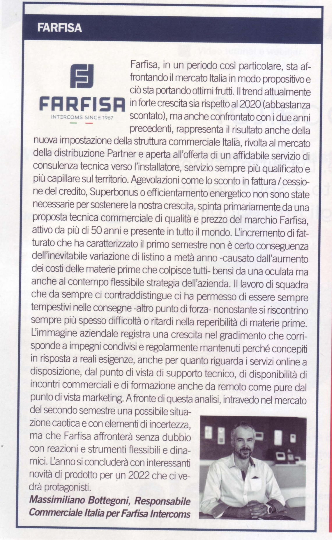 Focus sul mercato: parla l'ing. Bottegoni