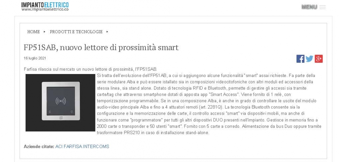 FP51SAB, nuovo lettore di prossimità smart