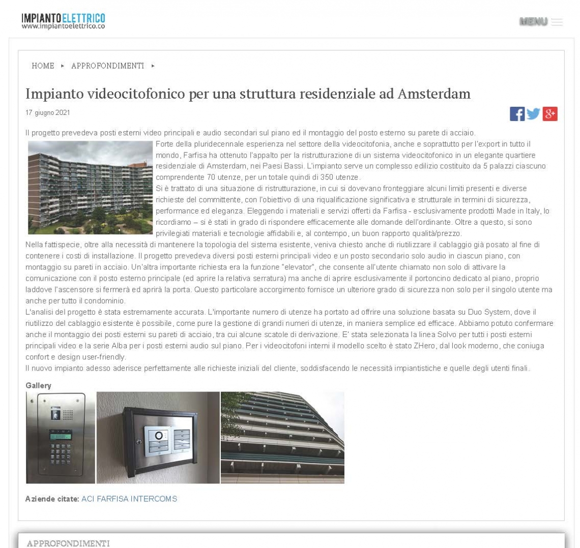 Impianto videocitofonico per una struttura residenziale ad Amsterdam