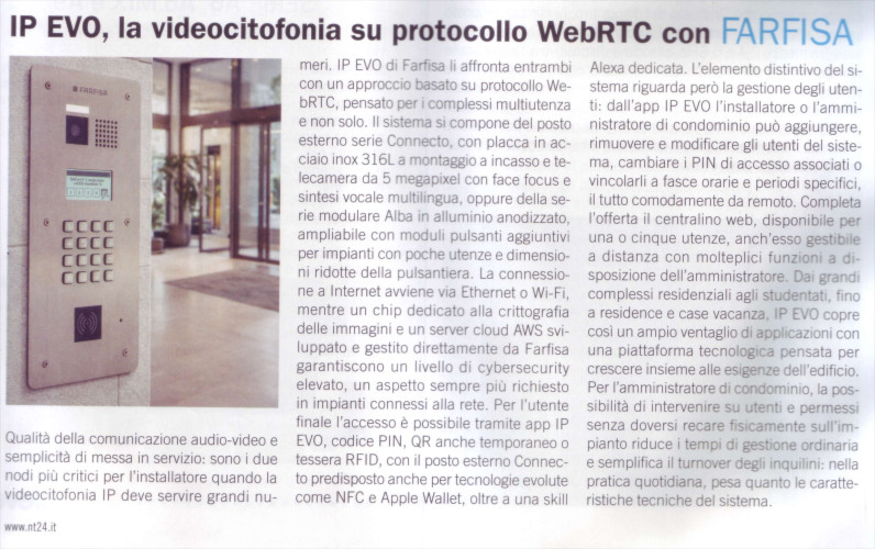 IP EVO, la videocitofonia su protocollo WebRTC con Farfisa