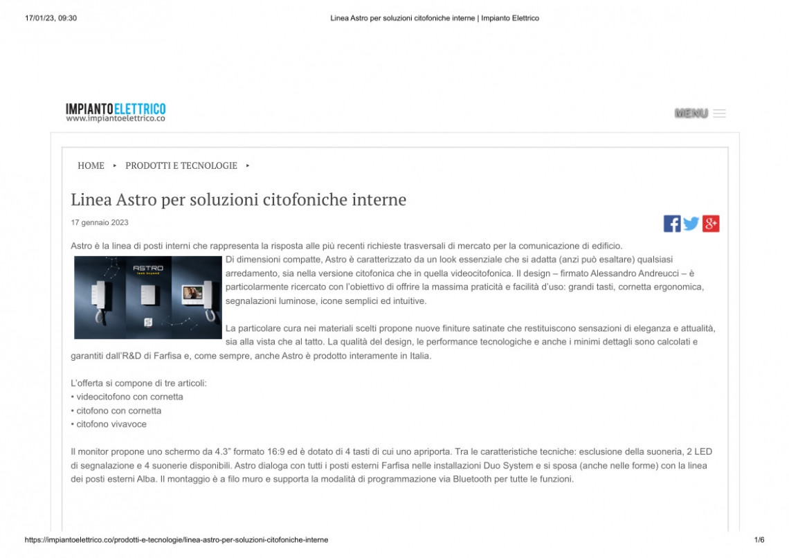 Linea Astro per soluzioni citofoniche interne