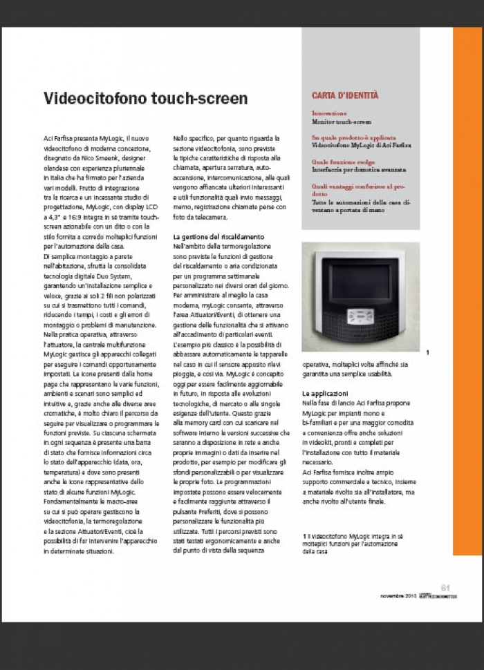 myLogic, Videocitofono domotico touch screen
