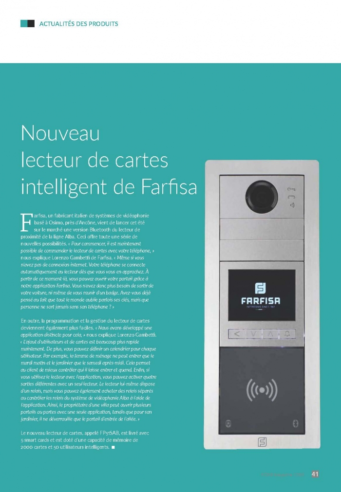 Nouveau lecteur de cartes intelligent de Farfisa