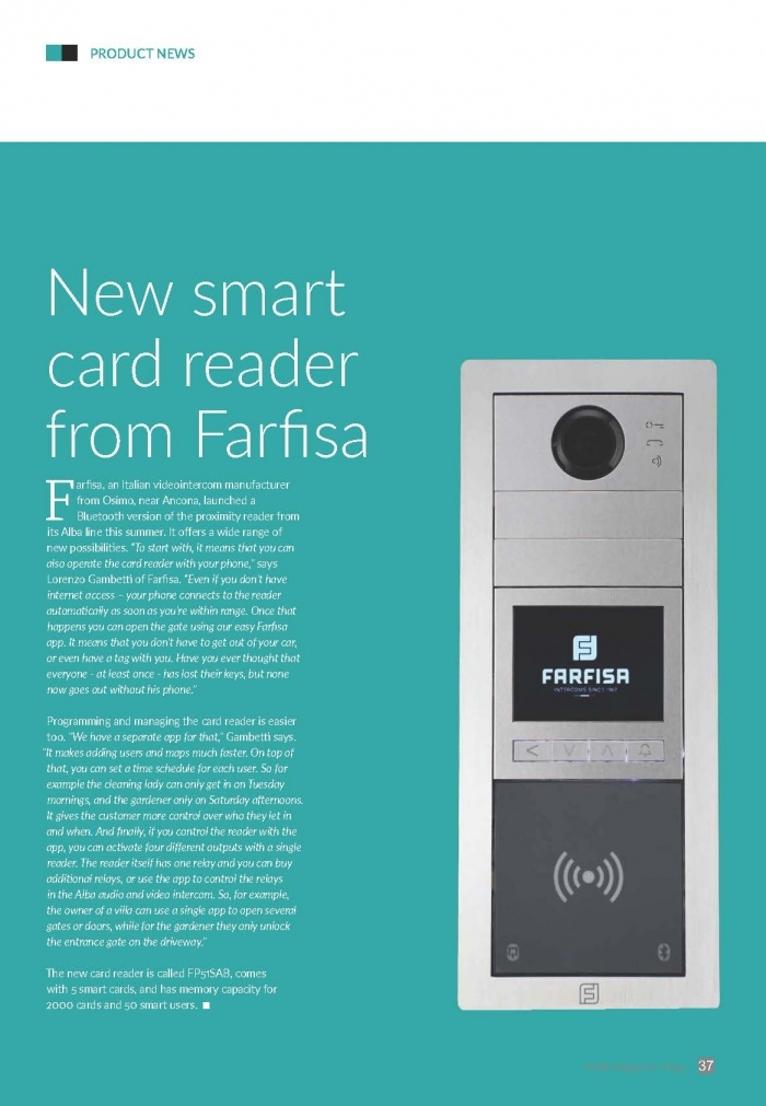 Nuevo lector de proximidad smart desde Farfisa