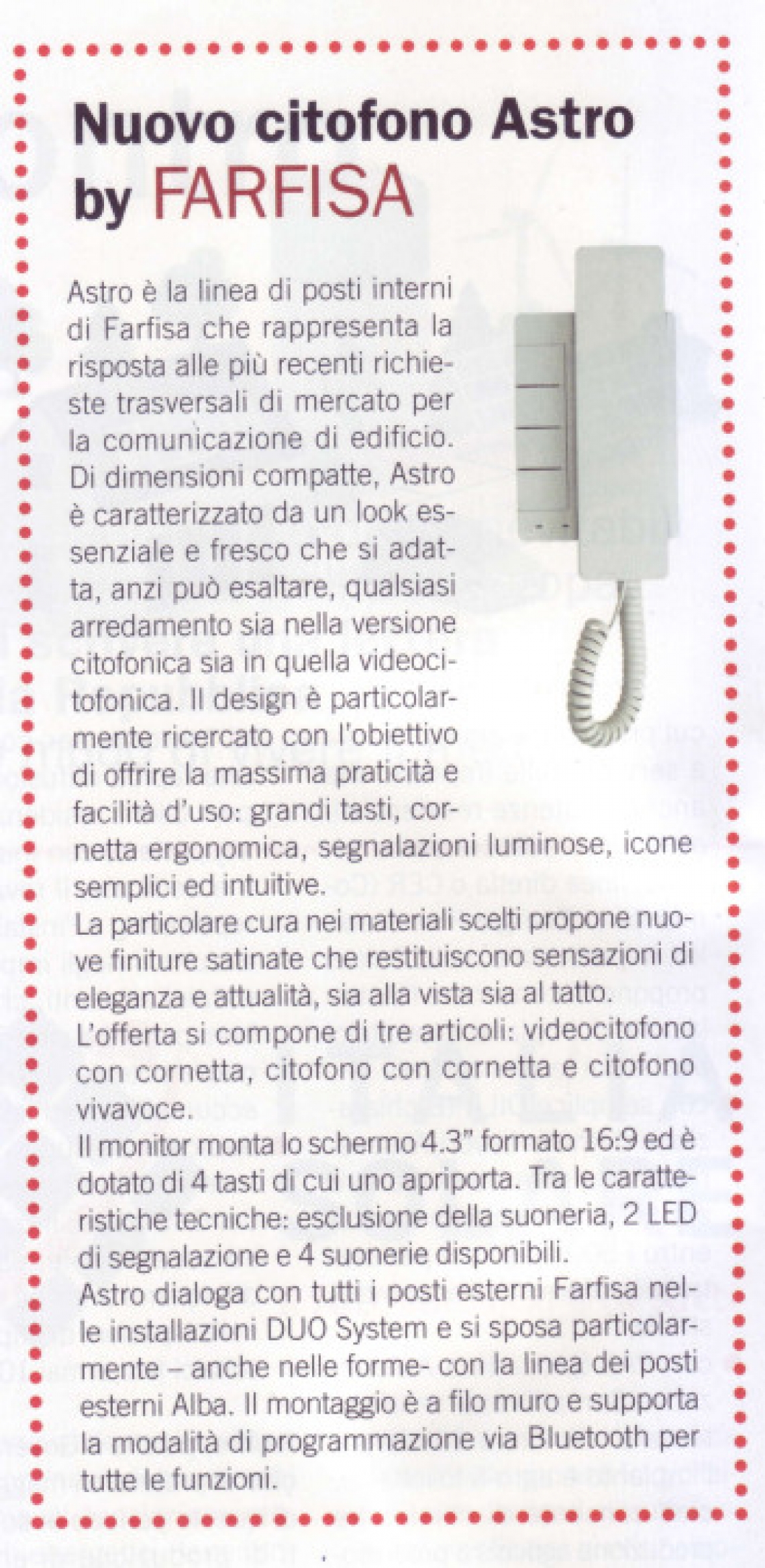 Nuovo citofono Astro by Farfisa