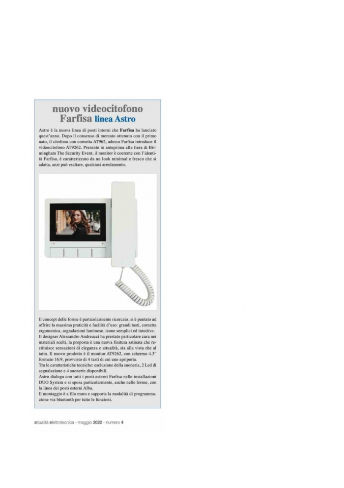 Nuovo videocitofono Farfisa linea Astro