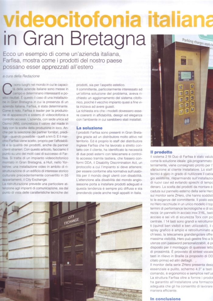 Videocitofonia italiana in Gran Bretagna